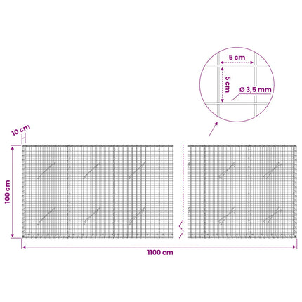 Gabion med 3,5 mm Tråd og 5x5 cm Maske 1100x10x100 cm