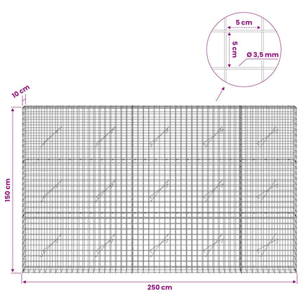 Gabion med 3,5 mm Tråd og 5x5 cm Maske 250x10x150 cm
