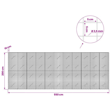 Gabion med 3,5 mm Tråd og 5x5 cm Maske 550x10x200 cm