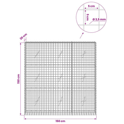 Gabion med 3,5 mm Tråd og 5x5 cm Maske 150x20x150 cm