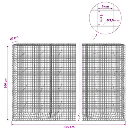 Gabion med 3,5 mm Tråd og 5x5 cm Maske 1150x20x200 cm