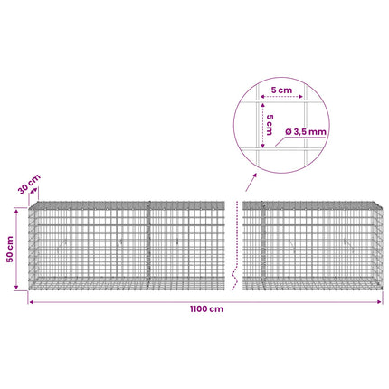 Gabion med 3,5 mm Tråd og 5x5 cm Maske 1100x30x50 cm
