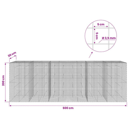 Gabion med 3,5 mm Tråd og 5x5 cm Maske 600x30x200 cm