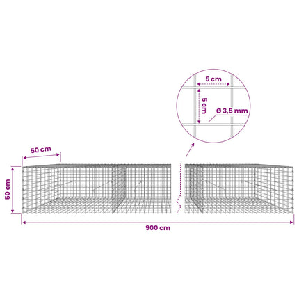 Gabion med 3,5 mm Tråd og 5x5 cm Maske 900x50x50 cm