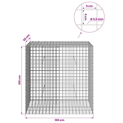 Gabion med 3,5 mm Tråd og 5x5 cm Maske 100x50x100 cm