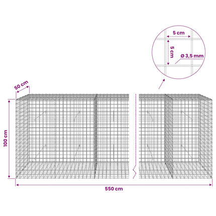 Gabion med 3,5 mm Tråd og 5x5 cm Maske 550x50x100 cm