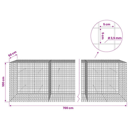 Gabion med 3,5 mm Tråd og 5x5 cm Maske 700x50x100 cm