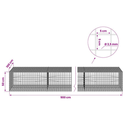 Gabion med 3,5 mm Tråd og 5x5 cm Maske 900x100x50 cm