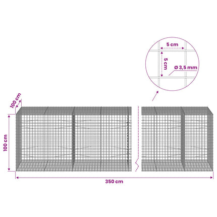 Gabion med 3,5 mm Tråd og 5x5 cm Maske 350x100x100 cm