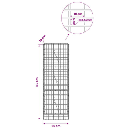 Gabion med 3,5 mm tråd og 5x10 cm mesh 50x10x150 cm