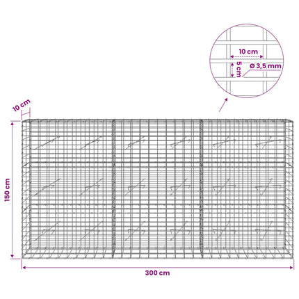 Gabion med 3,5 mm tråd og 5x10 cm mesh 300x10x150 cm