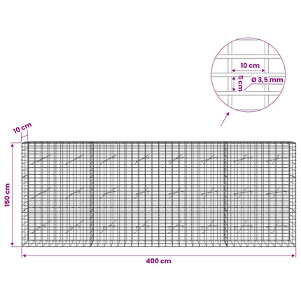 Gabion med 3,5 mm tråd og 5x10 cm mesh 400x10x150 cm