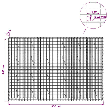 Gabion med 3,5 mm tråd og 5x10 cm mesh 300x10x200 cm
