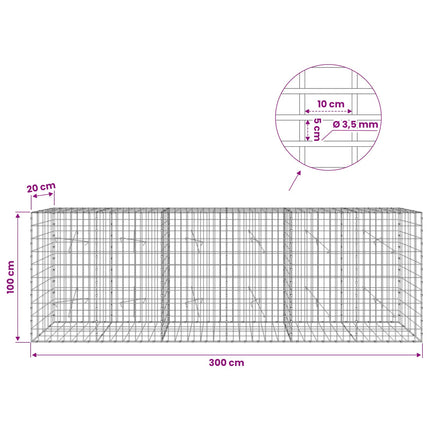 Gabion med 3,5 mm tråd og 5x10 cm mesh 300x20x100 cm