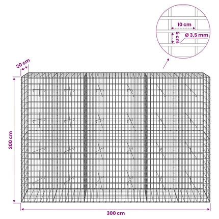 Gabion med 3,5 mm tråd og 5x10 cm mesh 300x20x200 cm