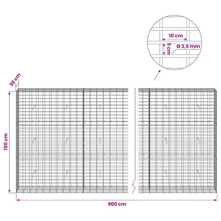 Gabion med 3,5 mm tråd og 5x10 cm mesh 900x30x150 cm