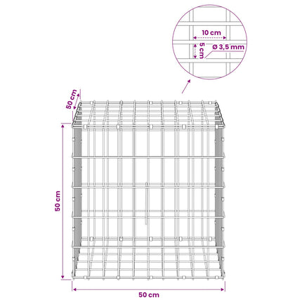 Gabion med 3,5 mm tråd og 5x10 cm mesh 50x50x50 cm