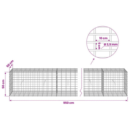 Gabion med 3,5 mm tråd og 5x10 cm mesh 950x50x50 cm