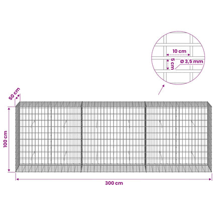 Gabion med 3,5 mm tråd og 5x10 cm mesh 300x50x100 cm