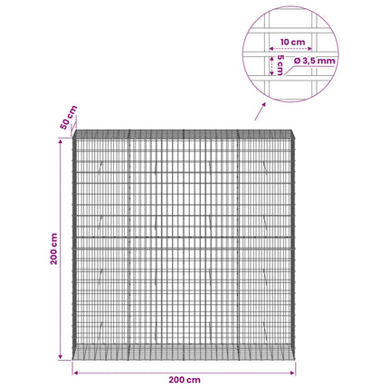 Gabion med 3,5 mm tråd og 5x10 cm mesh 200x50x200 cm