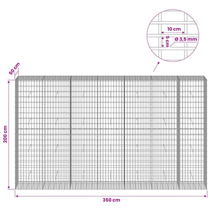Gabion med 3,5 mm tråd og 5x10 cm mesh 350x50x200 cm