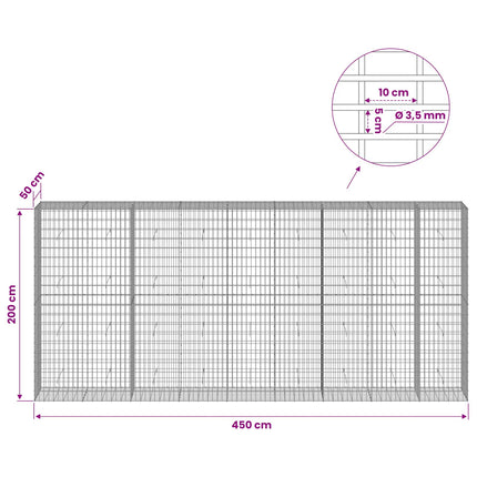 Gabion med 3,5 mm tråd og 5x10 cm mesh 450x50x200 cm