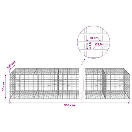 Gabion med 3,5 mm tråd og 5x10 cm mesh 350x100x50 cm