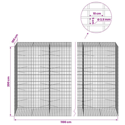 Gabion med 3,5 mm tråd og 5x10 cm mesh 1100x100x200 cm