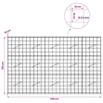 Gabion med 3,5 mm tråd og 10x10 cm net 250x10x150 cm
