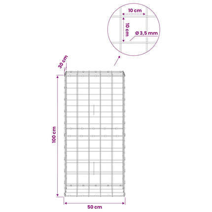 Gabion med 3,5 mm tråd og 10x10 cm net 50x30x100 cm