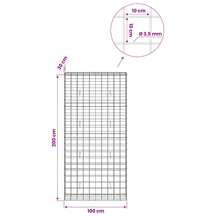 Gabion med 3,5 mm tråd og 10x10 cm net 100x30x200 cm