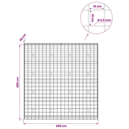 Gabion med 3,5 mm tråd og 10x10 cm net 200x30x200 cm