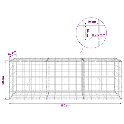 Gabion med 3,5 mm tråd og 10x10 cm net 150x50x50 cm