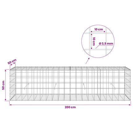 Gabion med 3,5 mm tråd og 10x10 cm net 200x50x50 cm