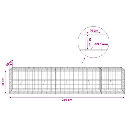 Gabion med 3,5 mm tråd og 10x10 cm net 250x50x50 cm