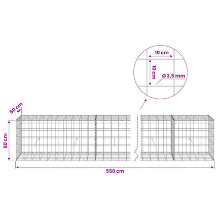 Gabion med 3,5 mm tråd og 10x10 cm net 550x50x50 cm