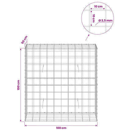 Gabion med 3,5 mm tråd og 10x10 cm net 100x50x100 cm