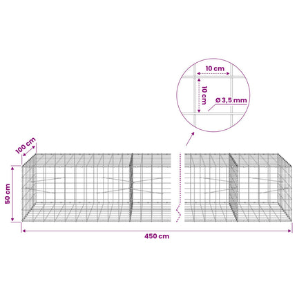 Gabion med 3,5 mm tråd og 10x10 cm net 450x100x50 cm