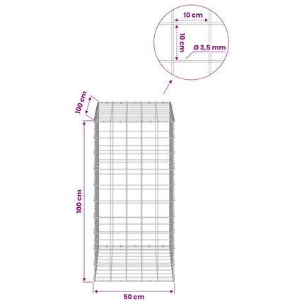 Gabion med 3,5 mm tråd og 10x10 cm net 50x100x100 cm