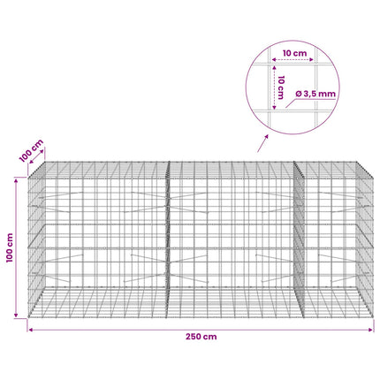 Gabion med 3,5 mm tråd og 10x10 cm net 250x100x100 cm