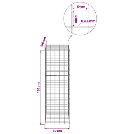Gabion med 3,5 mm tråd og 10x10 cm net 50x100x150 cm