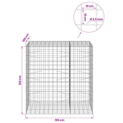 Gabion med 3,5 mm tråd og 10x10 cm net 150x100x150 cm