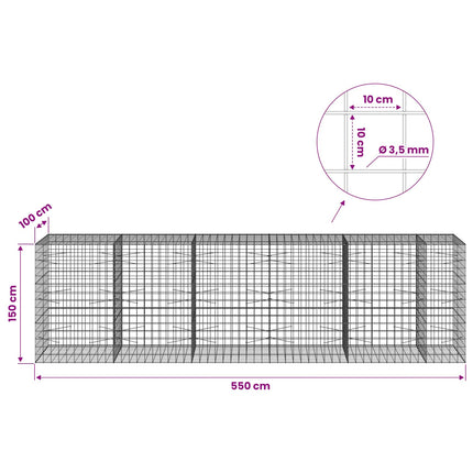 Gabion med 3,5 mm tråd og 10x10 cm net 550x100x150 cm