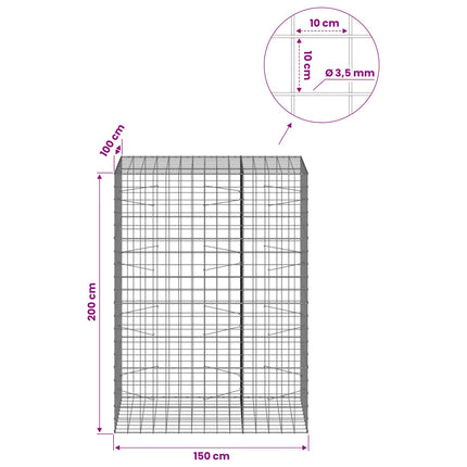 Gabion med 3,5 mm tråd og 10x10 cm net 150x100x200 cm
