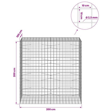 Gabion med 3,5 mm tråd og 10x10 cm net 200x100x200 cm