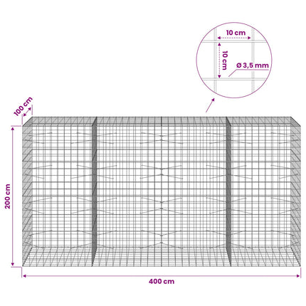 Gabion med 3,5 mm tråd og 10x10 cm net 400x100x200 cm