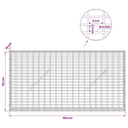 Gabion med 5 mm Tråd og 5x2,5 cm Maske 100x10x50 cm