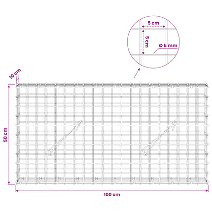 Gabion med 5 mm Tråd og 5x5 cm Maske 100x10x50 cm
