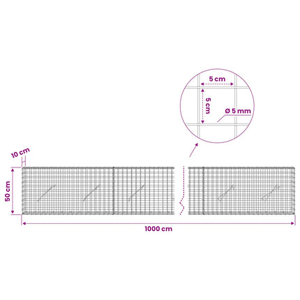 Gabion med 5 mm Tråd og 5x5 cm Maske 1000x10x50 cm