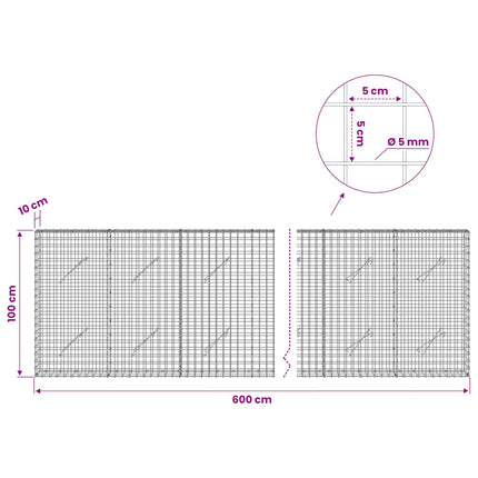 Gabion med 5 mm Tråd og 5x5 cm Maske 600x10x100 cm